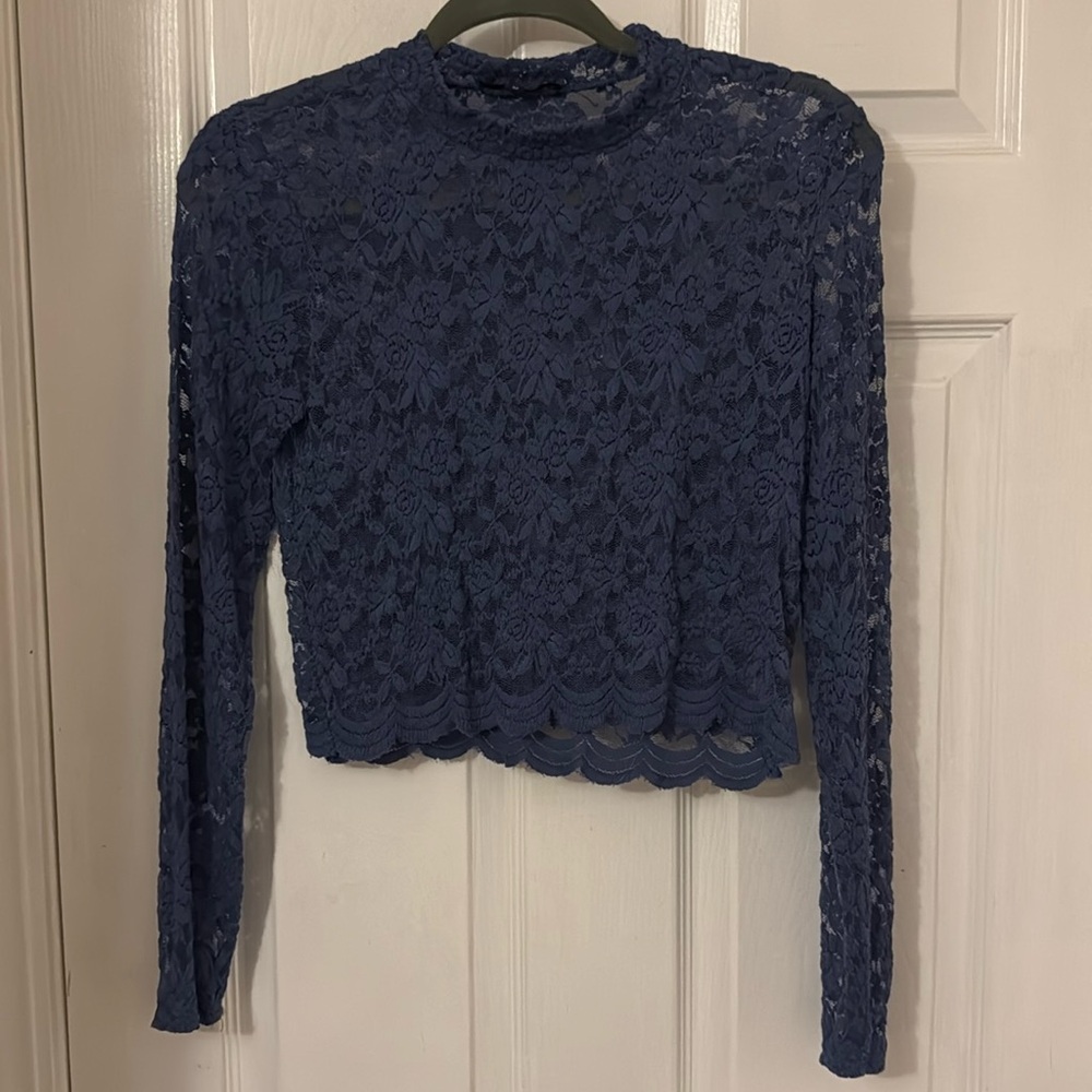 Blue Lace Cropped Long Sleeve